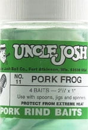 Uncle Josh Bait Company Jig Head Fishing Lure Pork Trailers- Frog Pattern,  Green 3PK 