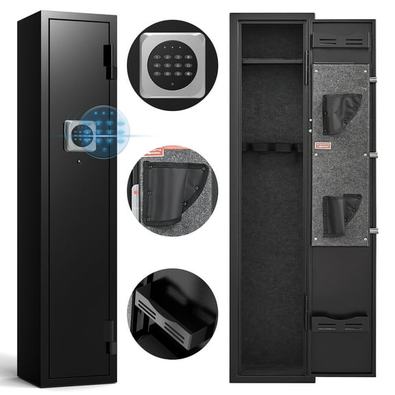 Foorsun 2-4 Rifle Gun Safe, Quick Access Long Gun Safe for Rifle and Shotguns, Rifle Safe for Home & Office, Rilfe Safe with LED Light, Alarm System, Adjustable Racks & Removable Shelves