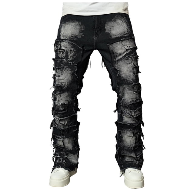 Jeans Coupe Décontractée Homme Male Patch Coupe Ajustée Coupe Bottillon Pantalons Hop High Street Jeans Skinny Pantalon Homme Jeans Noir TP