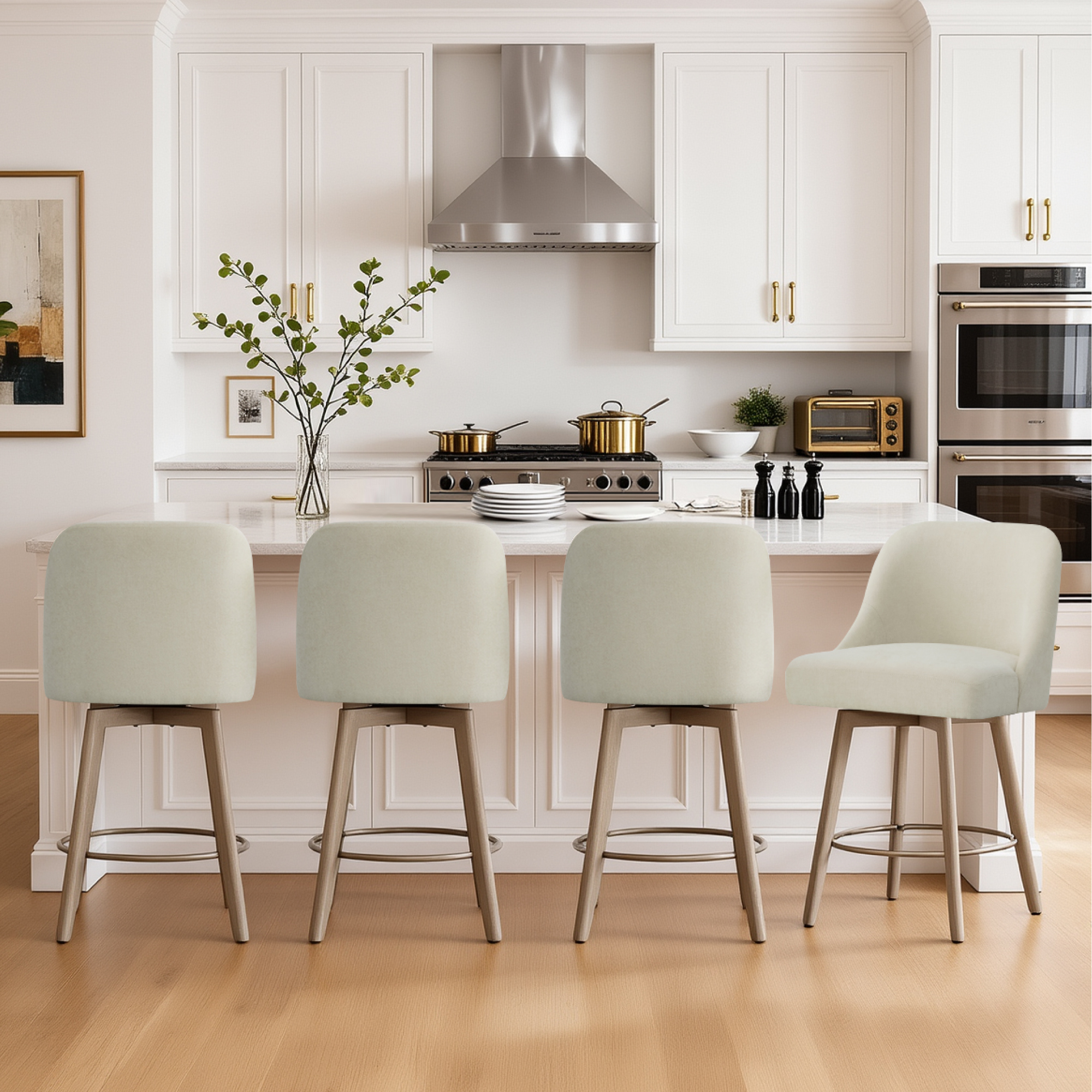 Spruce & Spring Modern Swivel Counter Stool with Upholstered Seat and Rounded Back for Kitchen or Bar Set of 2, Sand
