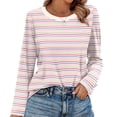 thumbnail image 5 of Women's Striped Long Sleeve Shirts 2026 Spring Fall Tops Fashion Color Block Top Clothing Loose Crewneck Tee Blouses, 5 of 6