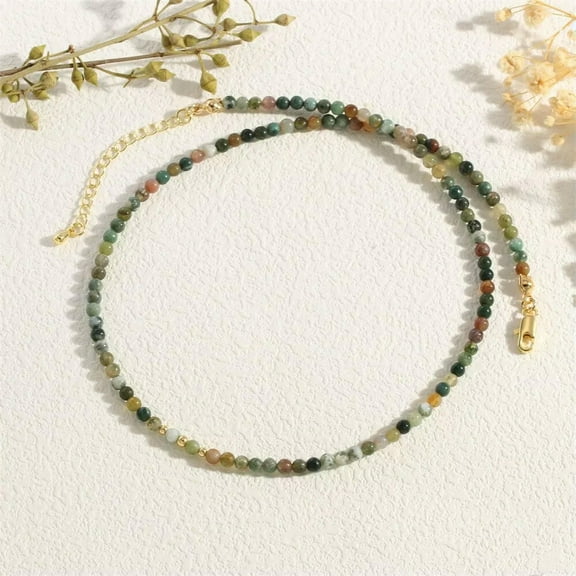K-KED 4mm Multicolor Indian Agate Stone Beads Necklace Crystal Dainty 18"