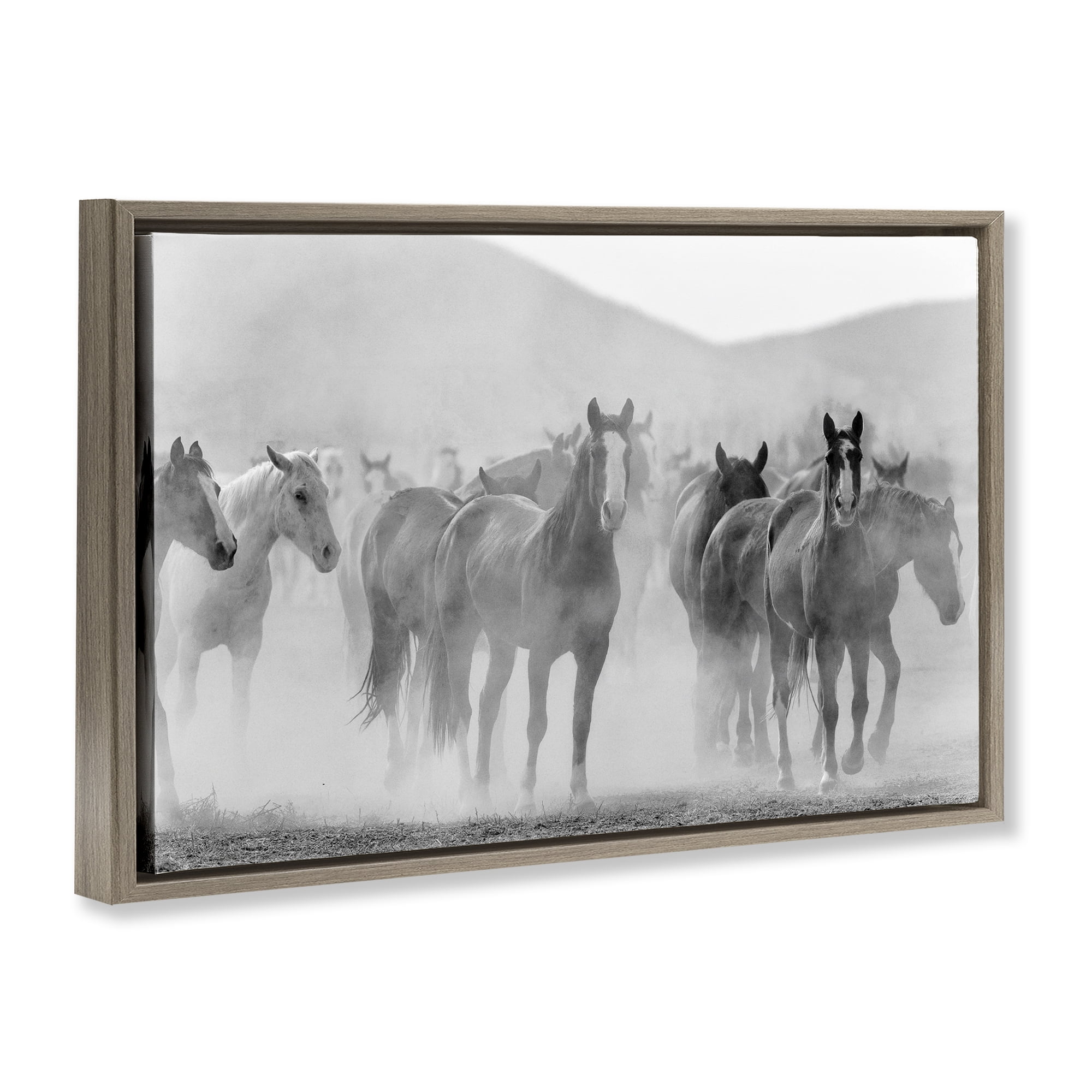 Stupell Industries Running Horse Herd Animals Painting Brown Floater Framed Canvas Art Print Wall Art, 31 x 21