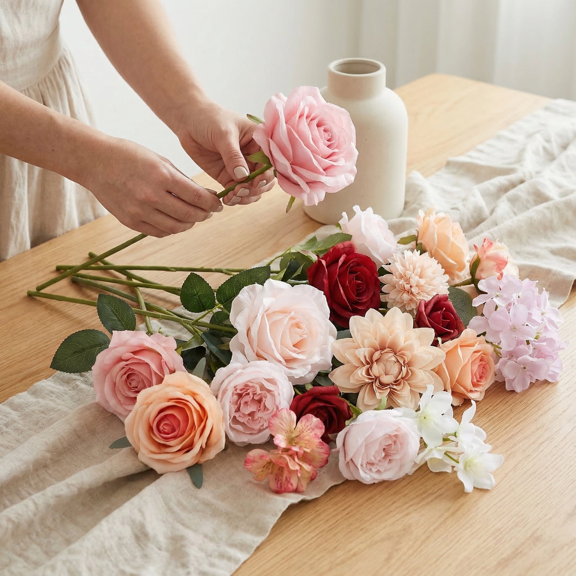 Unique Bargains Artificial Flowers Combo Box Set Pink Tones 9.8"
