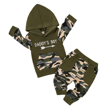 

NZRVAWS Baby Boys Winter Outfits 2T Baby Boys Splice 3T Baby Boys Camouflage Print Hoodie Top Pants 2Pcs Winter Clothes Set Green