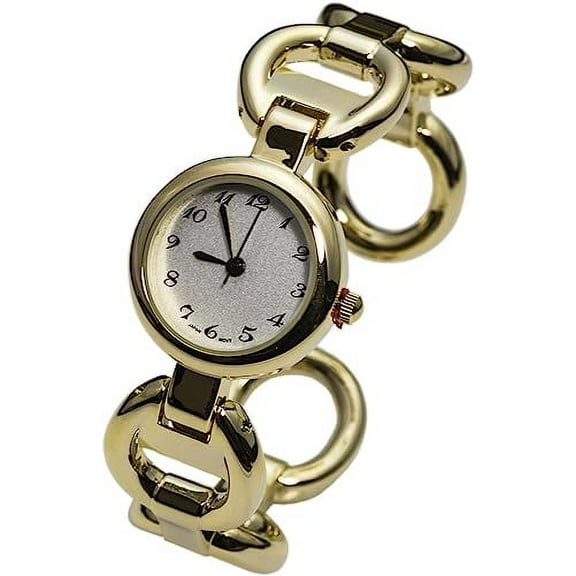 Blekon Collection Japanese Quartz Womens Round 24mm Case Circular Pattern Cuff Bangle Watch