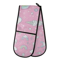 Yayeee Double Oven Mitt Kitchen Heat Resistant Baking 35" x7" Quilted Glove, Ice Cream Rainbow Pattern
