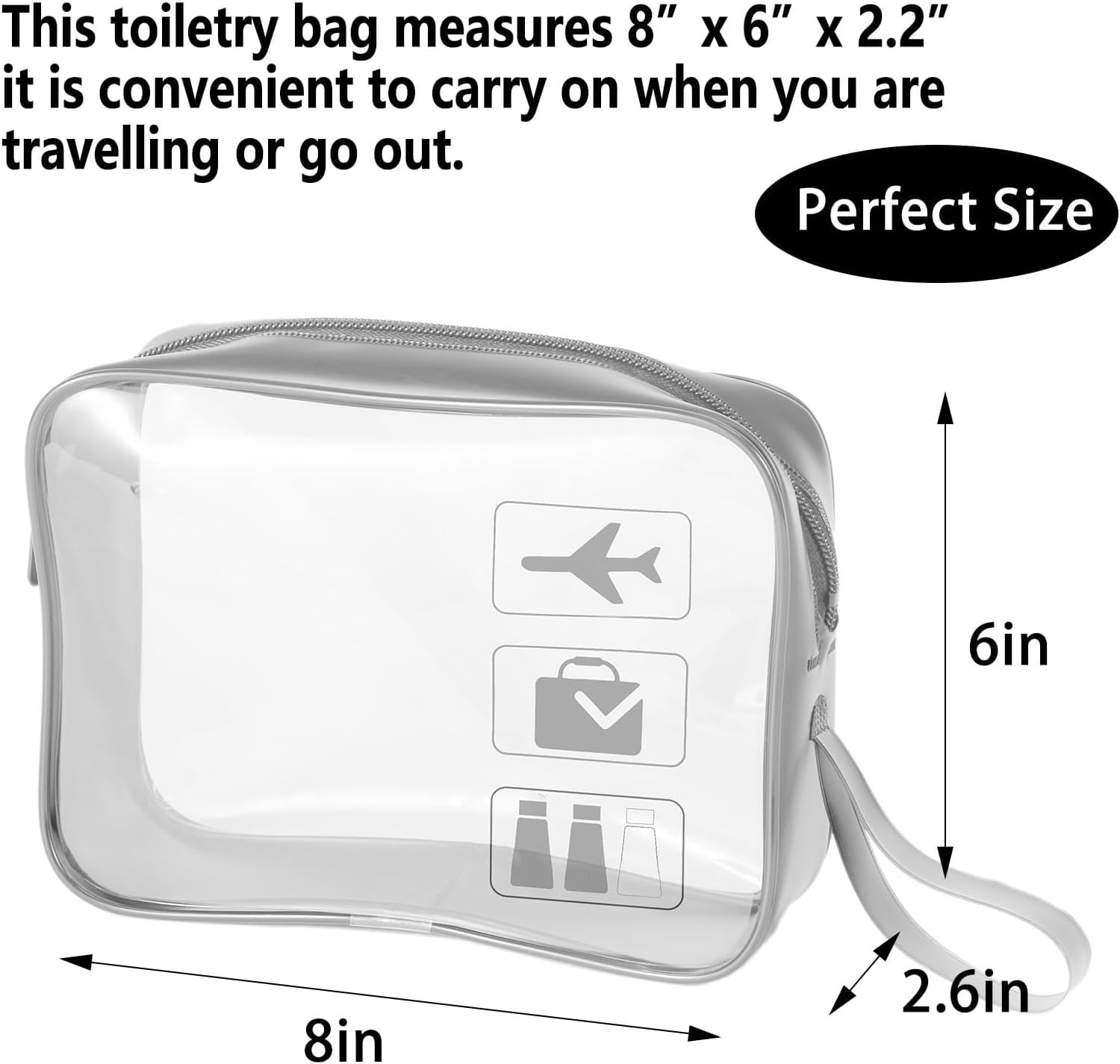 TSA Approved Toiletry Bag Carry on Airport Airline Compliant 3Pcs,3 Packs Clear Travel Bags for Toiletries,Clear Makeup Bag Toiletry bags Quart Size Traveling, Grey
