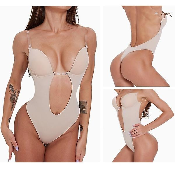 Backless Body Shaper Bra, Sexy Seamless Thong Full Bodysuits For  Women,women Plunging Deep V-neck Strapless Backless Bodysuit,with Built-in  Bra Best G