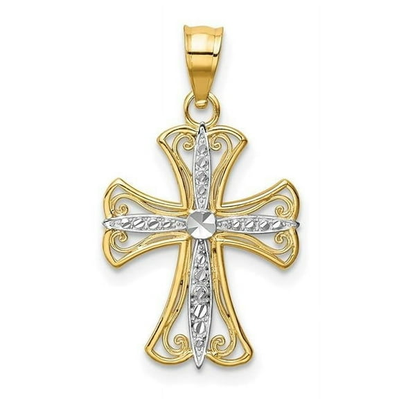 Finest Gold 14K Yellow & Rhodium with Diamond-Cut Cross Pendant