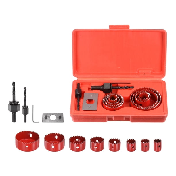 Juego de 8 sierras de corona de acero de alta velocidad (HSS) de 3/4" - 2-1/2" para madera y plástico en rojo
