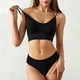 thumbnail image 2 of Conjunto de lencería sin costuras de 2 piezas con cuello en V para mujer: sujetador sin relleno y tanga, poliéster, color liso, estilo sexy/casual, adecuado para primavera/verano, 2 of 7