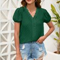 thumbnail image 2 of Blusa de manga corta abombada Jacquard Color liso Blusa con volantes de encaje Camisa para mujer Señora Verano Verde XXL, 2 of 6