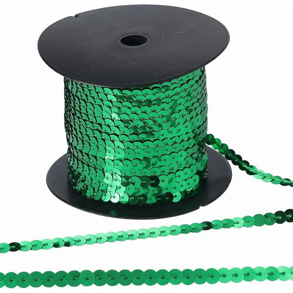 100 Yards 6MM Green Sequin Trim Sequins Beaded Strip Trimmig Ribbon Flat Spangle Metallic Glitter Paillette String Bulk Roll