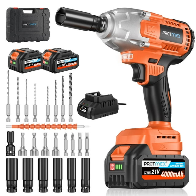 Llave de impacto inalámbrica Protmex 665 Ft-Ibs (900 N.m) 1/2 21V