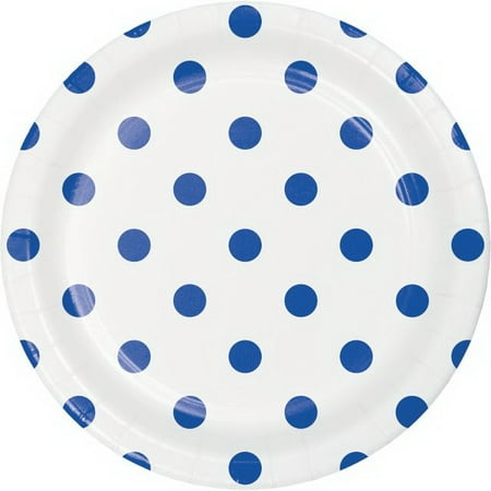 Cobalt Luncheon Plate - Creative Converting 337059 Dots & Stripes Cobalt Luncheon Plate (Case Of 12)