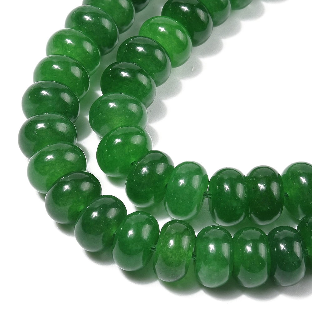 Dyed Natural White Jade Beads Strands Rondelle Green 10x6mm Hole: 1.2mm 63pcs/strand 14.88''(37.8cm)