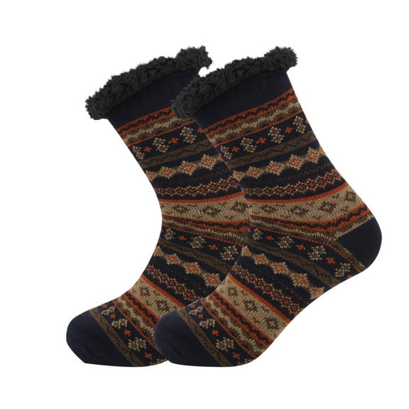 Rohuuque Fuzzy Grip Socks for Men and Women Winter Sherpa Fleece Lined Socks Red Plaid Christmas Socks Gift Knitted Crew Socks Brown