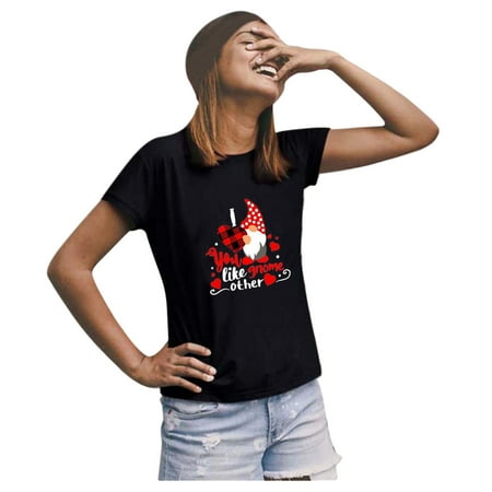 sebulube Womens Casual Short Sleeve Tops Ladies Valentine's Day Print Sweatshirt Blouse