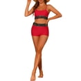 thumbnail image 2 of Conjuntos de bikini de color contrastante para mujer de 2 piezas, traje de baño de cintura alta con escote redondo, pequeño, rojo, 2 of 5