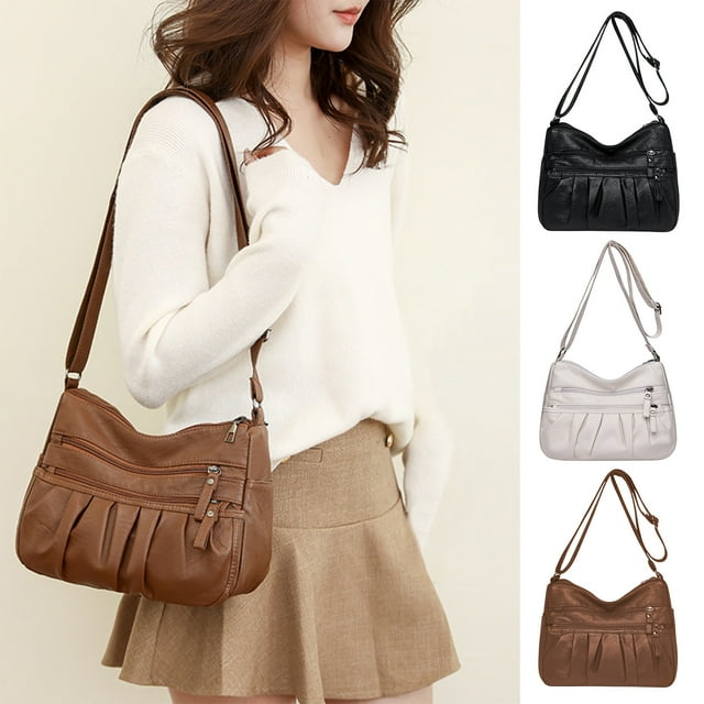 Bolso de hombro de mujer, bolsa plisada de moda de varias capas, diseño de cuero PU de gran capacidad, bolso versátil de estilo vintage, bolso de hombro moderno