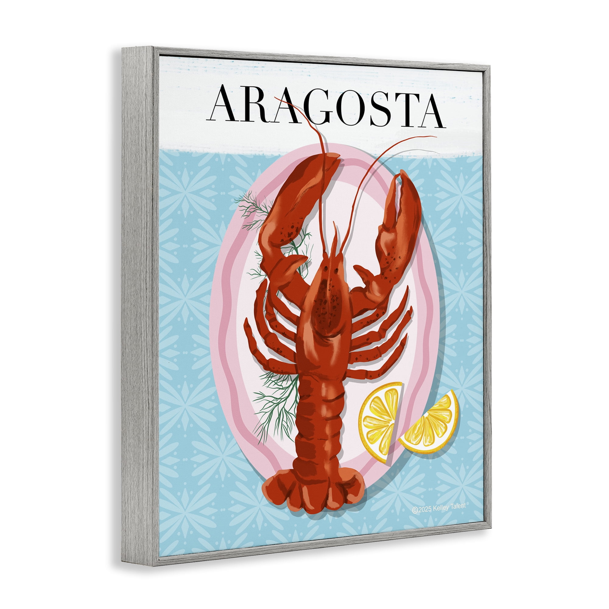 Stupell Industries Aragosta Lobster Dish Gray Framed Giclee Art, design by Kelley Talent