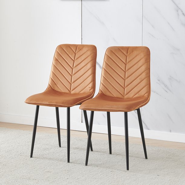 Set of 2 Modern Dining Room Chairs Velvet Fabric Upholstered Kitchen