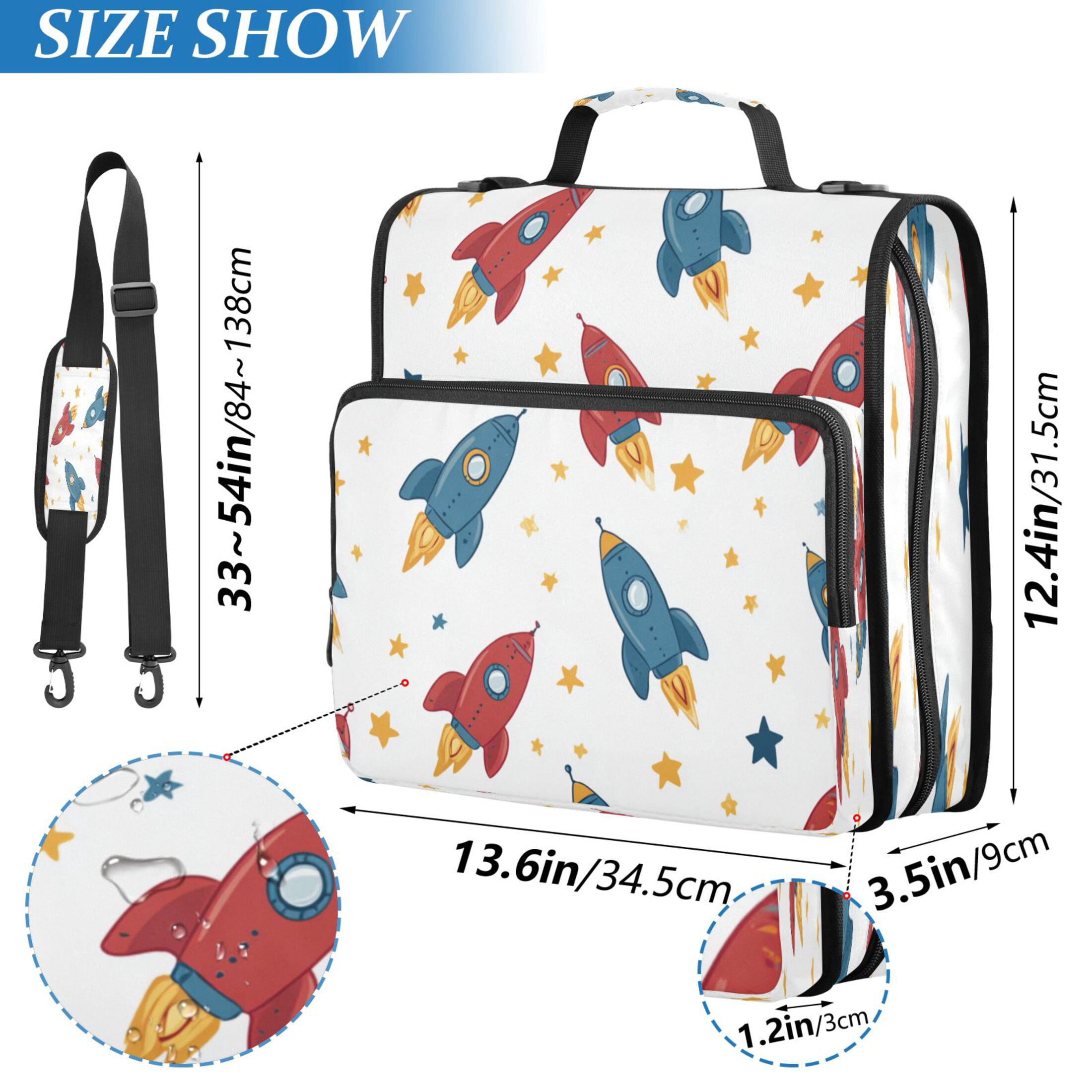 3 Ring Zipper Binder Stationery Organizer for Study Work Home Travel, All-Purpose File Folder Storage Bag for Daily Document Organization Cosmic Adventure Collage