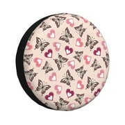 Coaee Beautiful Butterflies And Hearts Car Tire Sun Shield Spare Tire Protective Cover 14-17in For Suv, Truck, Jeep Waterproof Dustproof Thickening - 14 Inch