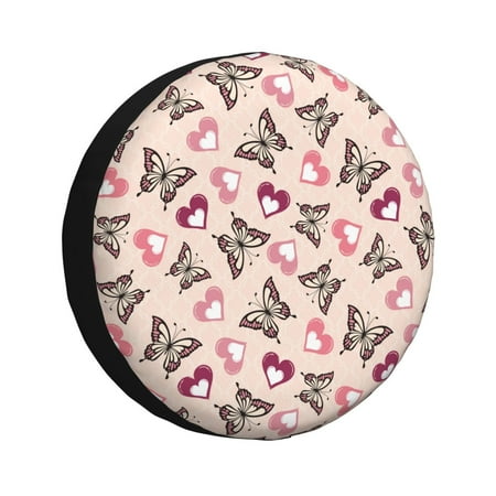 Coaee Beautiful Butterflies And Hearts Car Tire Sun Shield Spare Tire Protective Cover 14-17in For Suv, Truck, Jeep Waterproof Dustproof Thickening - 14 Inch
