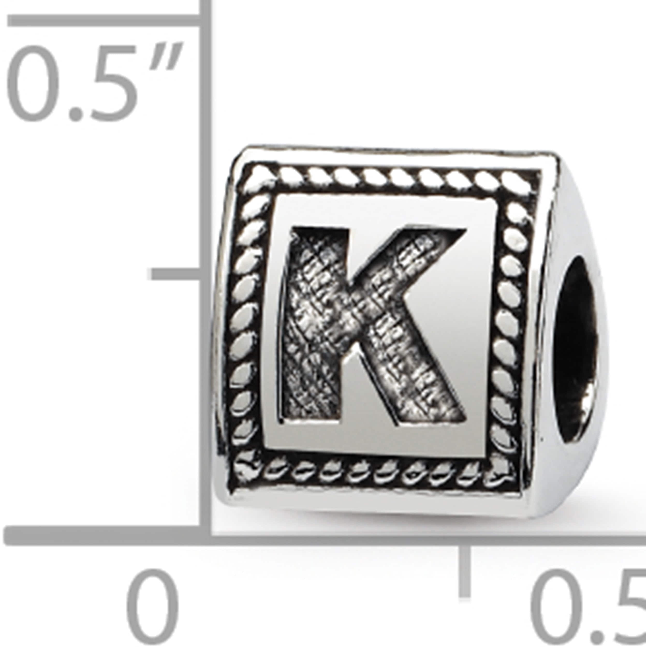 Sterling Silver Reflections Letter K Triangle Block Bead (8.18 X 8.18) Made In Thailand qrs1429k