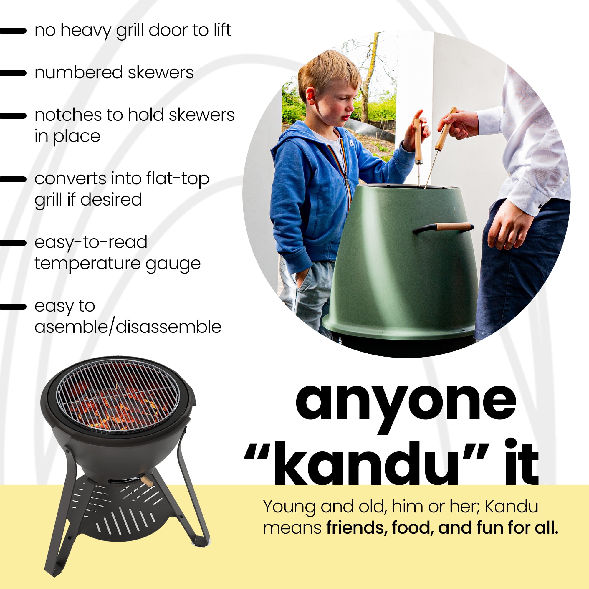 Kandu Outdoor Charcoal Oven Grill, Jungle Green – Cooks from All Directions, Space Saving, Includes 8 Skewers, Up to 750 Degrees – Quick Vertical Cooking Locks in Flavor, Nutrients & Moisture