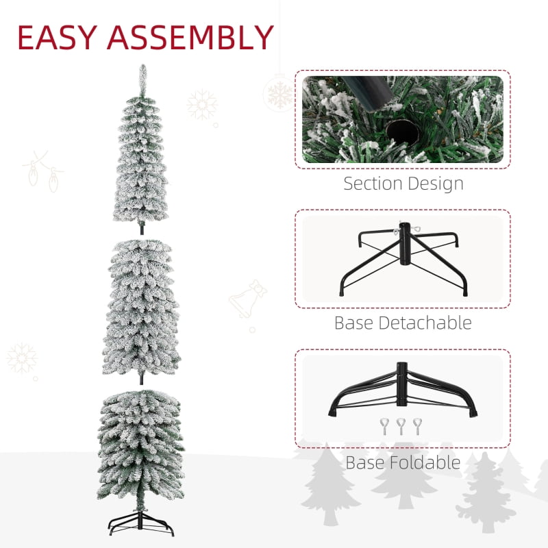 Alvantor Christmas Tree Unlit Flocked Pencil with 603 Tips & Snow Effect 22.8"x22.8"x96" 8ft Green