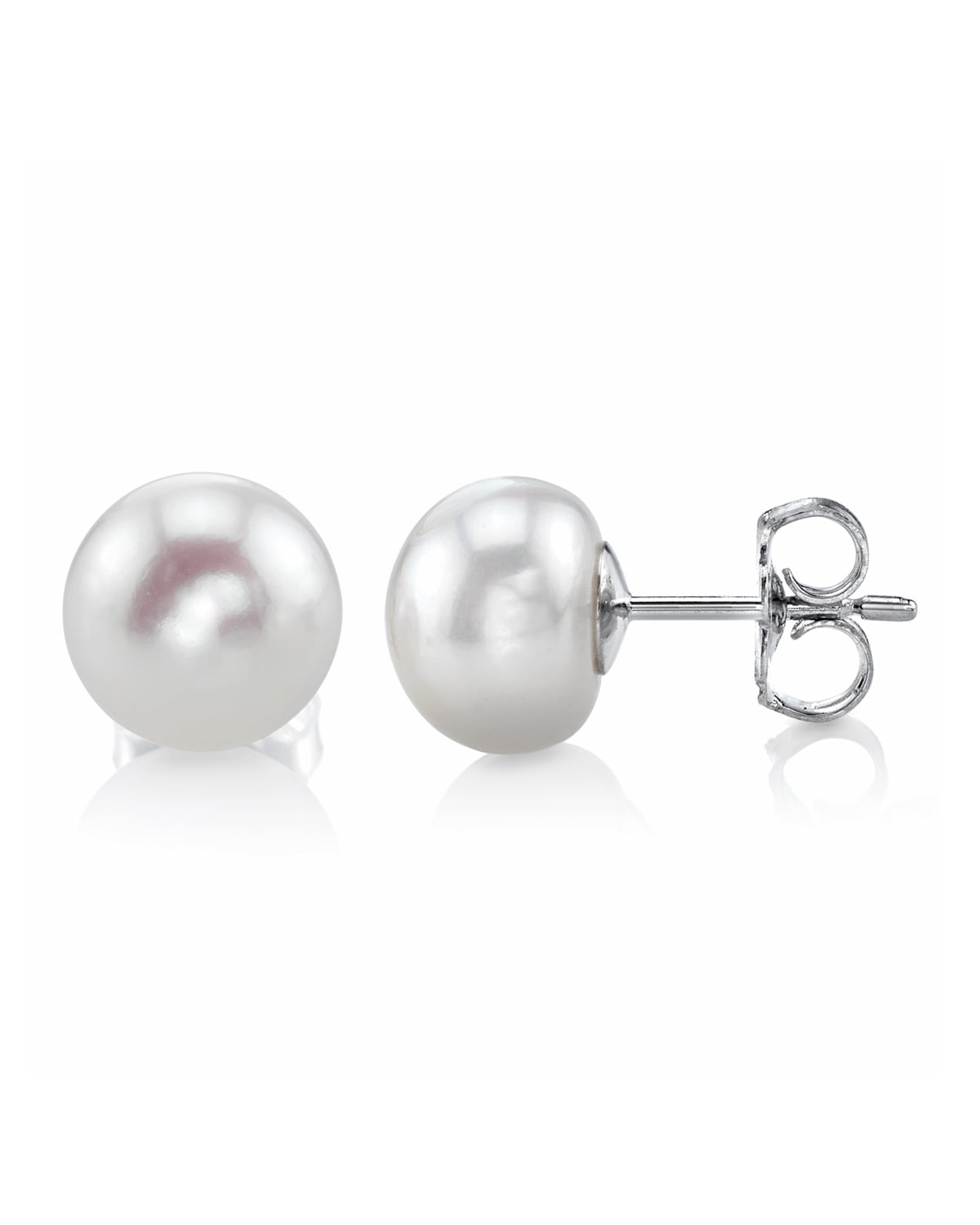 Handpicked AA Quality White Freshwater Cultured Pearls and Diamonds Earrings in 10K White Gold