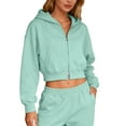 thumbnail image 2 of YueHuiYing Women's Solid Color Casual Sports Short Double Layered Hooded Long Sleeved Sweatshirt Casual Zipper Jacket, 2 of 9