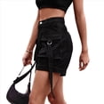 thumbnail image 3 of Pantalones Cortos de Sarga de Tiro Medio y Alto para Mujer, Elásticos, con Bolsillos, para Discotecas Negro L, 3 of 8
