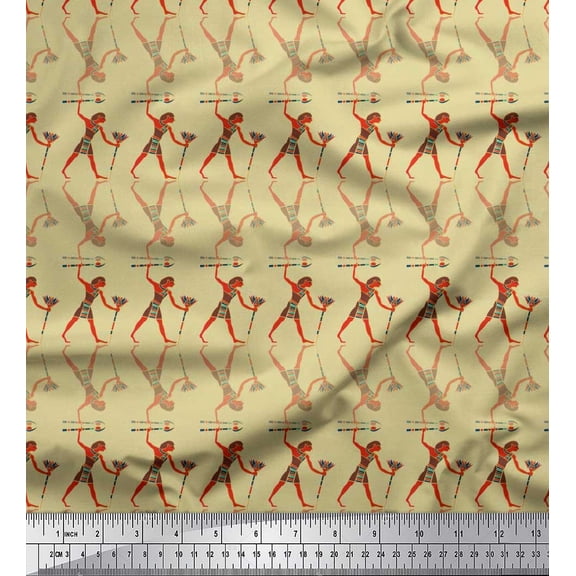 Soimoi Beige Modal Satin Fabric Egyptian Men Decor Fabric Printed Yard 42 Inch Wide