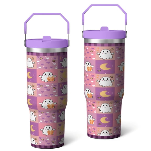 30oz Stainless Steel Cup with Flip Straw - Triple Insulated Tumbler with Handle - Leak Proof Travel Mug - Keeps Beverages Hot 6H Cold 12H - Car Holder Compatible - Dishwasher Safe