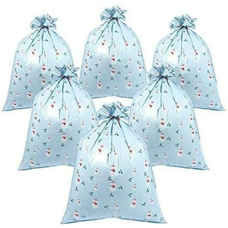 Discount Christmas Gift Bags 6 Pack Jumbo Plastic Christmas Gift Sack Bags with Tying Strings - Snowman Holly Design, 36 x 48 Inches ()