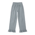 thumbnail image 5 of hlysgo Wide Leg Linen Pants for Women High Waisted Ruffle Hem Palazzo Pants Boho Summer Casual Loose Flowy Pant Trousers with Pockets Gray,L, 5 of 5