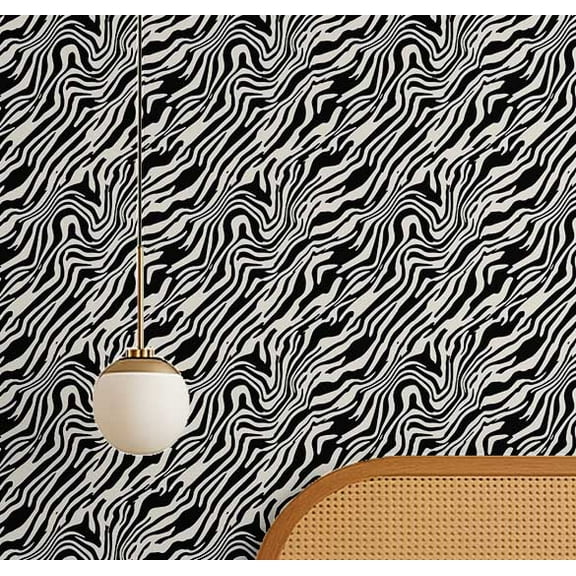 S4Sassy Animal Stripe Pattern Wallpaper - Jungle Removable Wall Covering, 25" x 120" Self-Adhesive Vinyl Wallpaper, Walls Wrap, Easy DIY Wall Covering For Bedroom, Living Spaces - Black