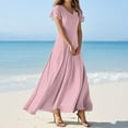 thumbnail image 2 of TQWQT Women's Plus Size Dresses Pink Summer Dress Short Sleeve Casual Long Dress Boho V-neck Wedding Guestes Spring Tiered Dresses Pink S, 2 of 5