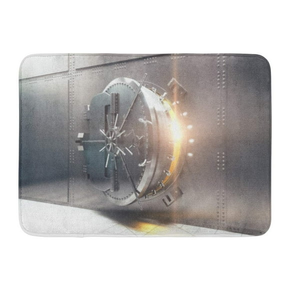 YUSDECOR Door Safe Open Silver Bank Vault with Golden Light Peeking from Inside 3D Render Money Finance Rug Doormat Bath Mat 23.6x15.7 inch