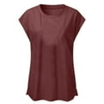 thumbnail image 4 of JINMGG Womens Tops Clearance under $5 Women's Fashion Casual Solid O-Neck Loose Short Sleeve T-Shirt Pullover Tops Wine M, 4 of 5