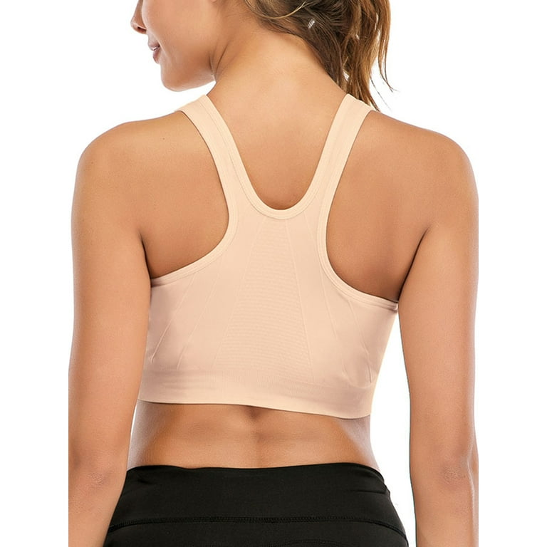 Women Zipper Racerback Sport Bras Seamless Support Workout Yoga Fitness  Sports Bras Apricot M