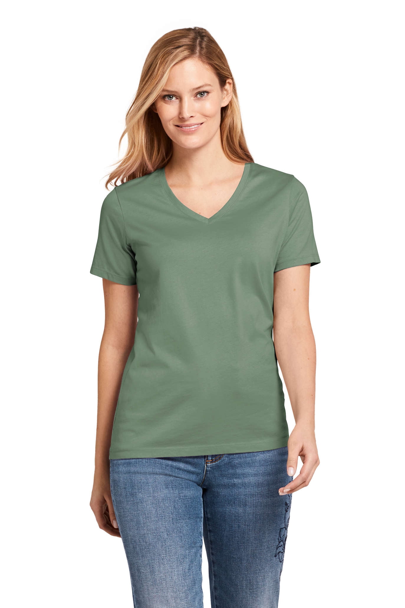 Lands End Women s Relaxed Supima V Neck T Shirt Walmart 