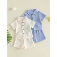 thumbnail image 3 of Cenuakty Toddler Baby Boy Summer Knit Outfits Hollowed Short Sleeve Button-up Shirt and Shorts 2 Piece Set, 3 of 9