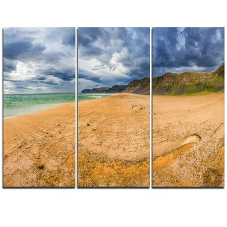 - Design Art Brown Beach by Arctic Sea Panorama - 3 Piece Photographic Print on Wrapped Canvas Set
