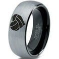 thumbnail image 1 of Tungsten Heart Shaped Volleyball Ball Band Ring 8mm Men Women Comfort Fit Black Dome Brushed Gray Polished, 1 of 4