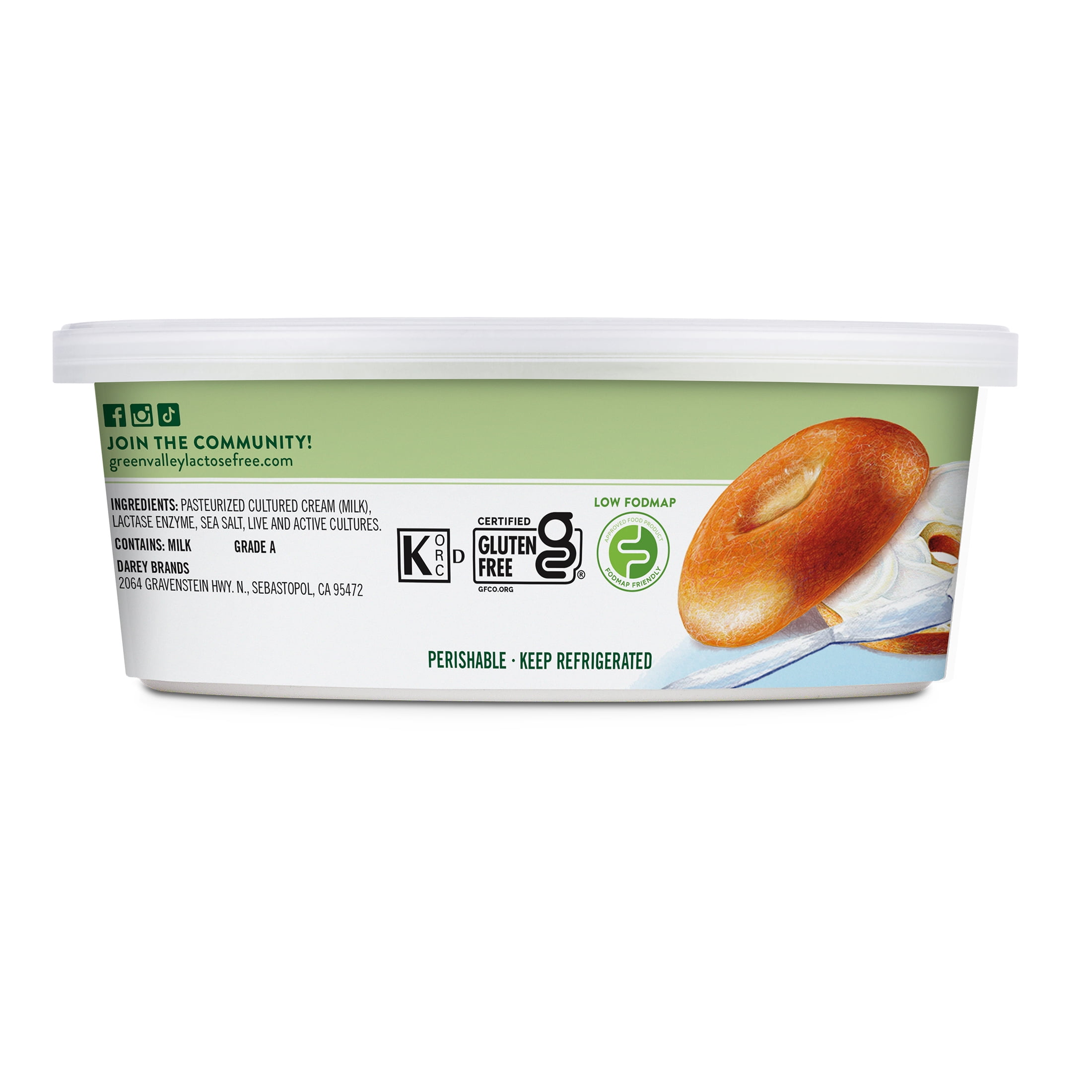 Green Valley Lactose Free Cream Cheese, Spreadable 8 oz Tub